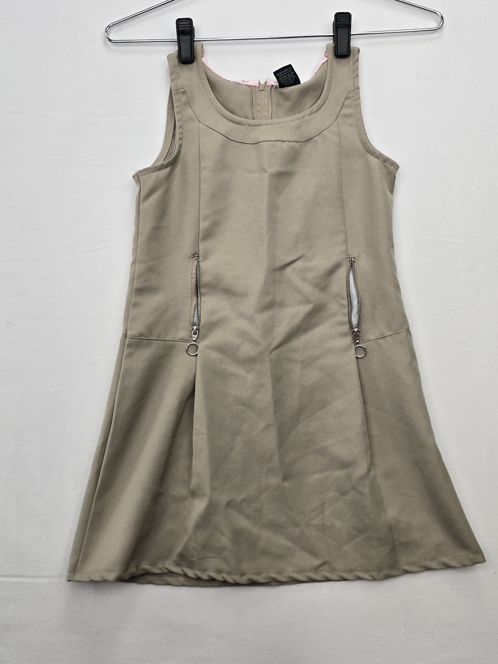 U.S. Polo Assn. Girls Khaki A-Line Sleeveless Dress with Zip Pockets